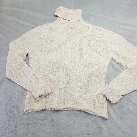 Sundance Womens Sweater L Ivory Knit Turtleneck Crocheted Sleeves Cabin Stretch - Picture 5 of 11